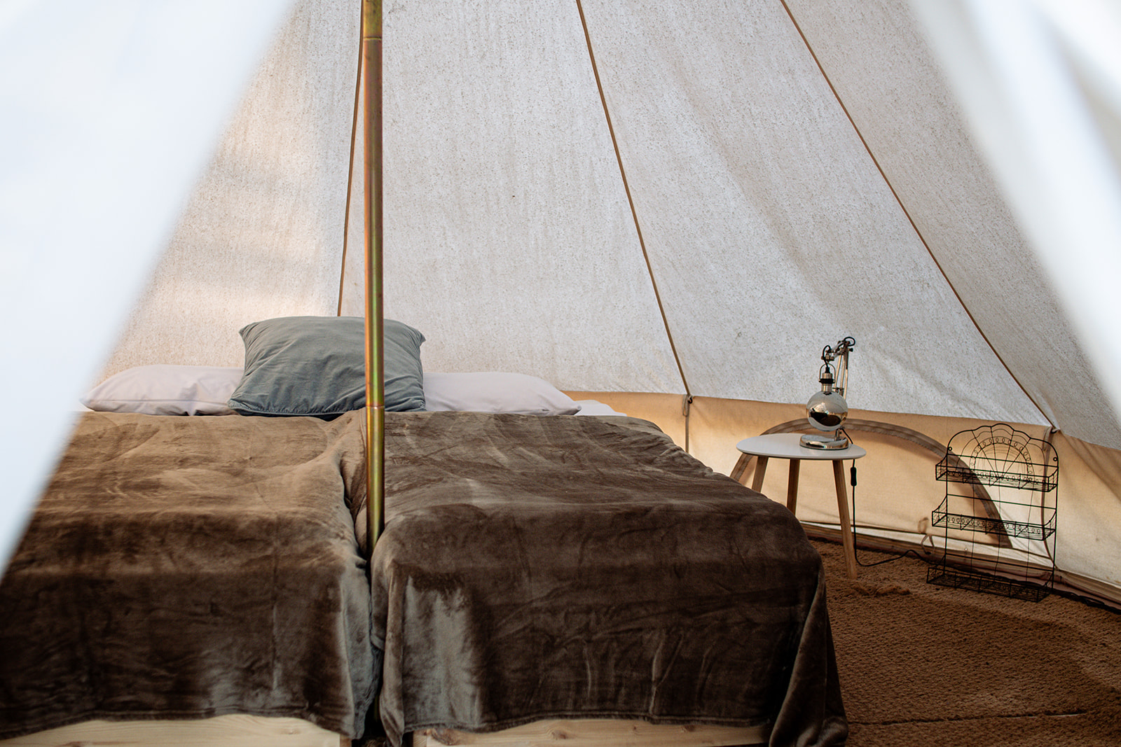 Bell tent on the hillside overlooking the Monchique valley at Bodhi Bhavan